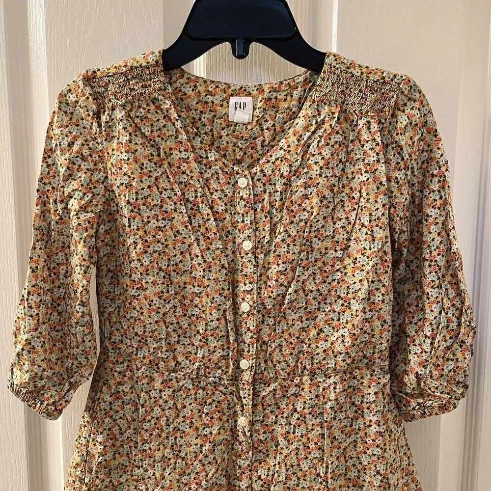 Gap Kids Mustard Yellow Floral Romper 3/4 Sleeve Girls Size Medium 8